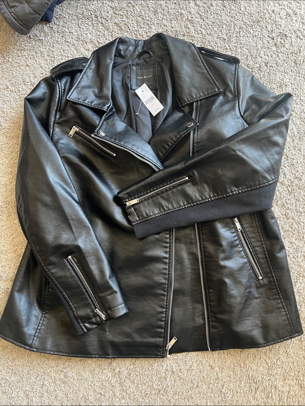 Lane Bryant Black Faux Leather Moto Jacket with Silver Zippers Size 18/20